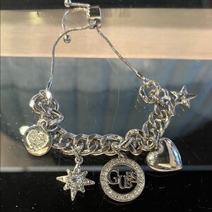 Guess Silver Charm Bracelet with Heart and Star